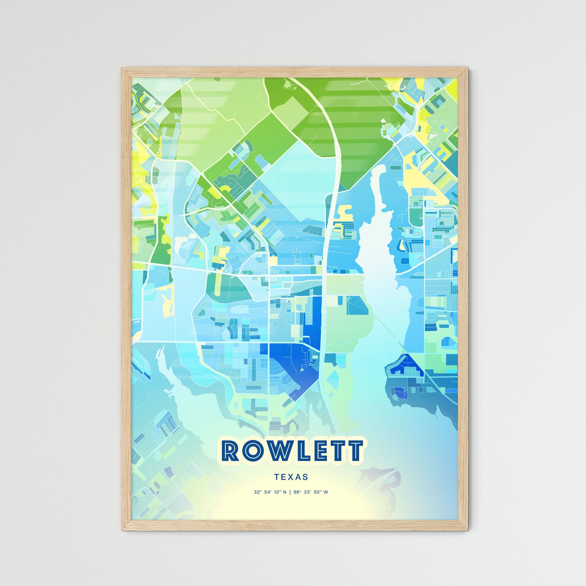 Colorful ROWLETT TEXAS Fine Art Map Cool Blue