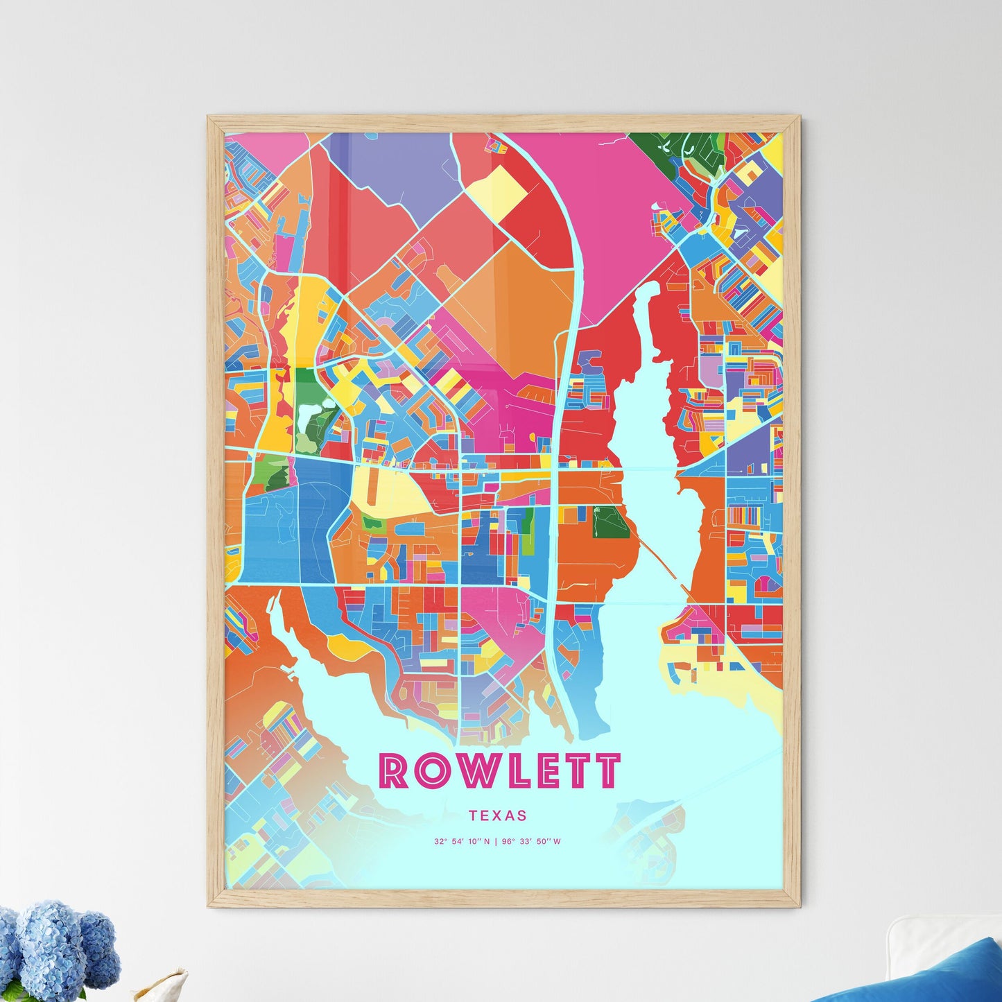 Colorful ROWLETT TEXAS Fine Art Map Crazy Colors