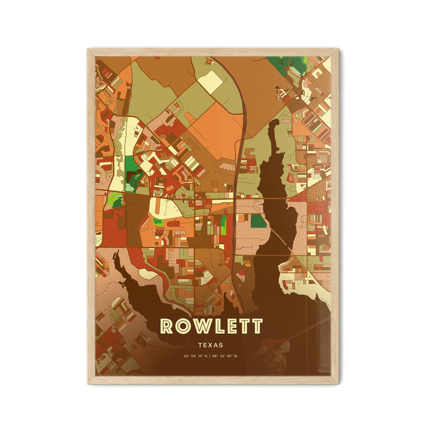 Colorful ROWLETT TEXAS Fine Art Map Farmhouse