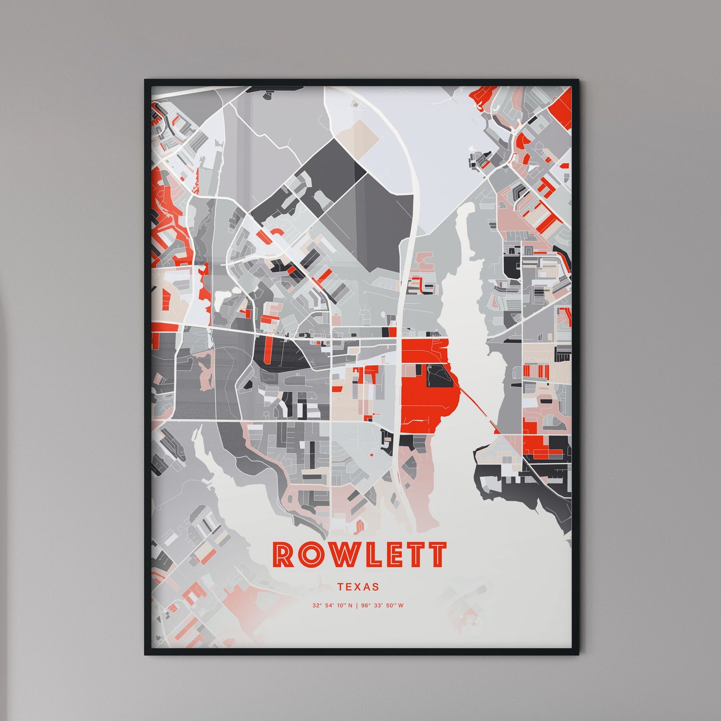 Colorful ROWLETT TEXAS Fine Art Map Modern