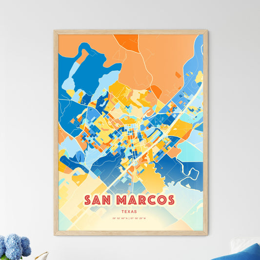 Colorful San Marcos Texas Fine Art Map Blue Orange