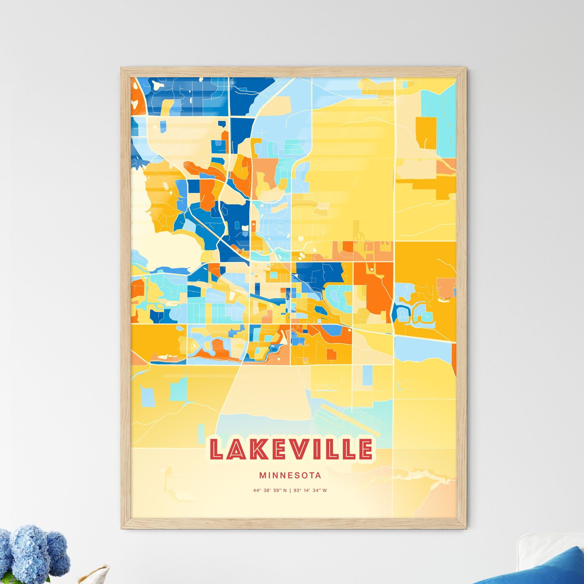 Colorful LAKEVILLE MINNESOTA Fine Art Map Blue Orange