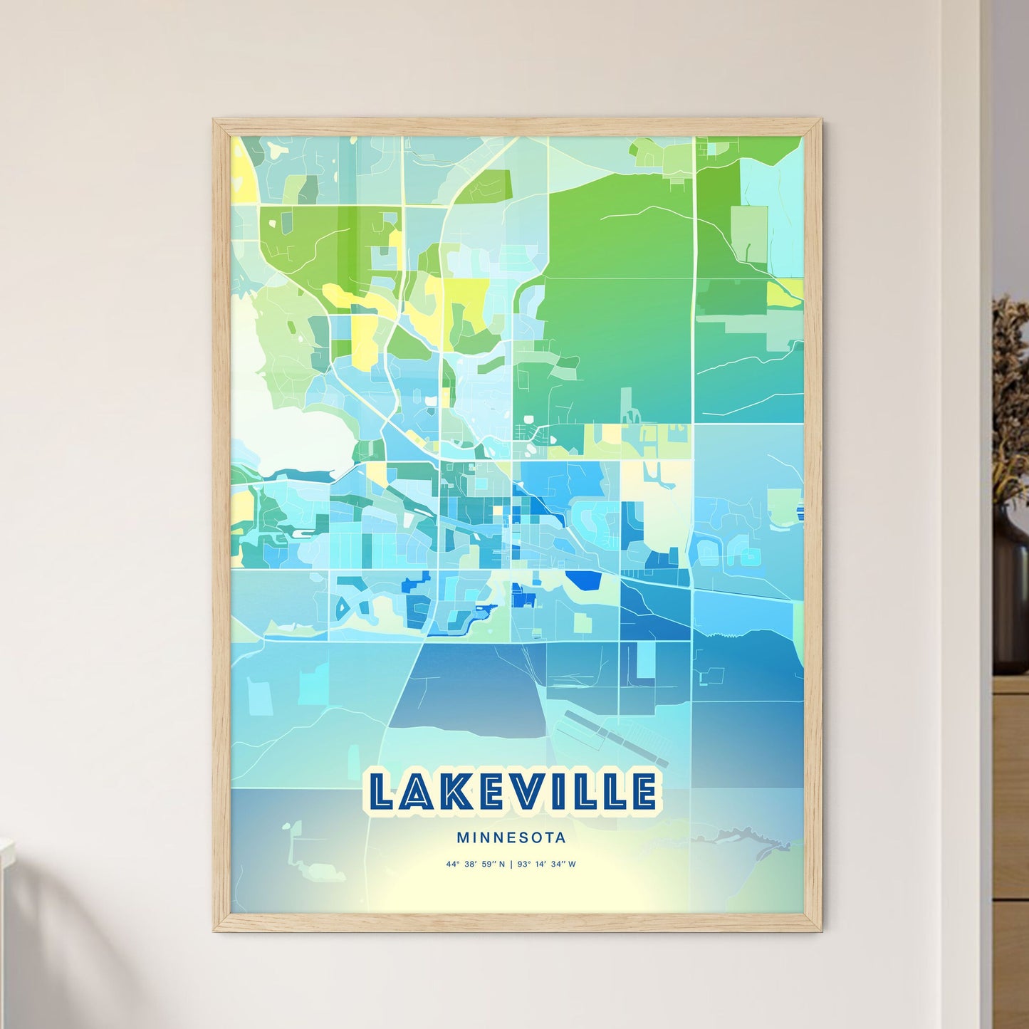 Colorful LAKEVILLE MINNESOTA Fine Art Map Cool Blue