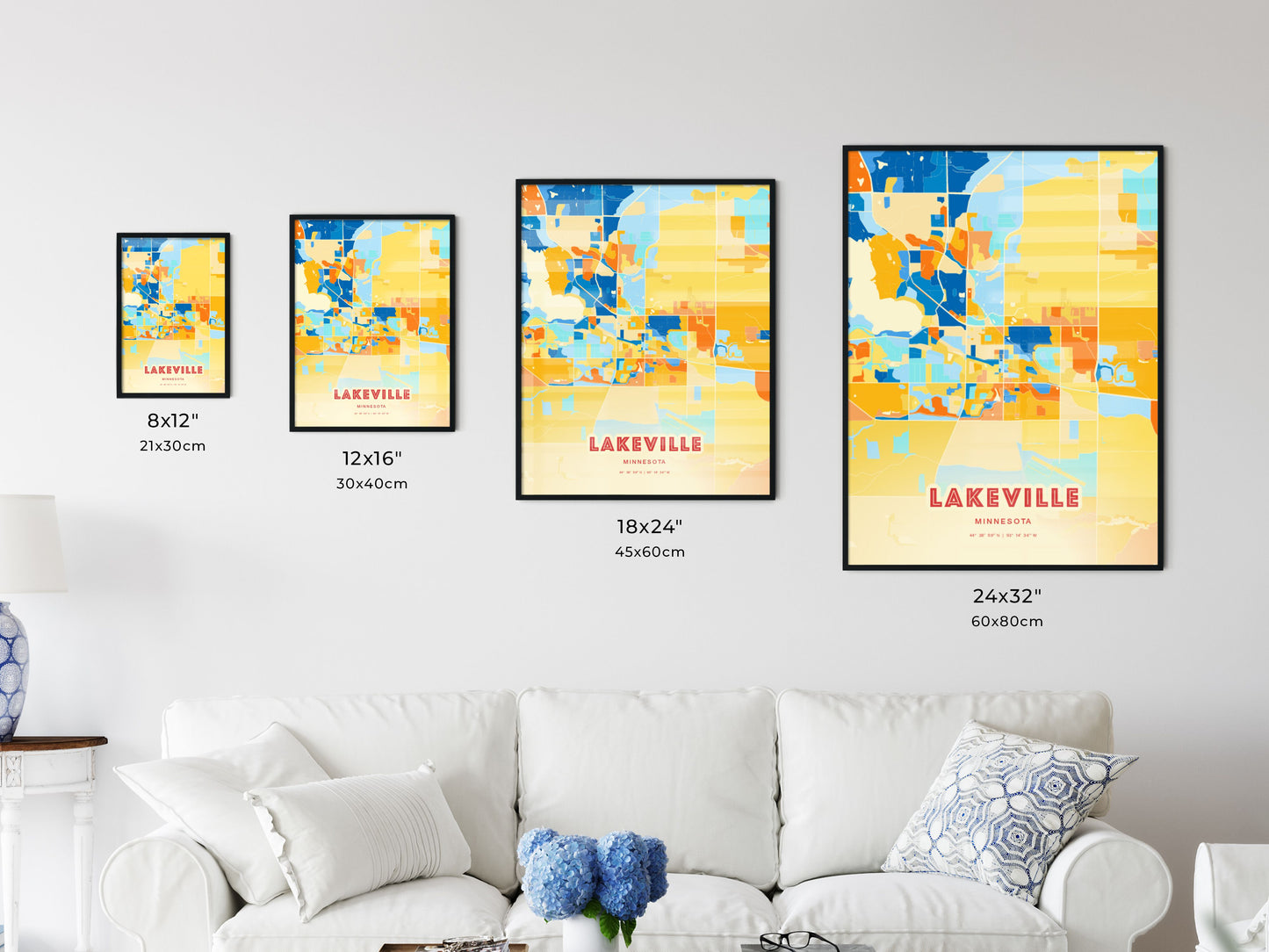 Colorful LAKEVILLE MINNESOTA Fine Art Map Blue Orange