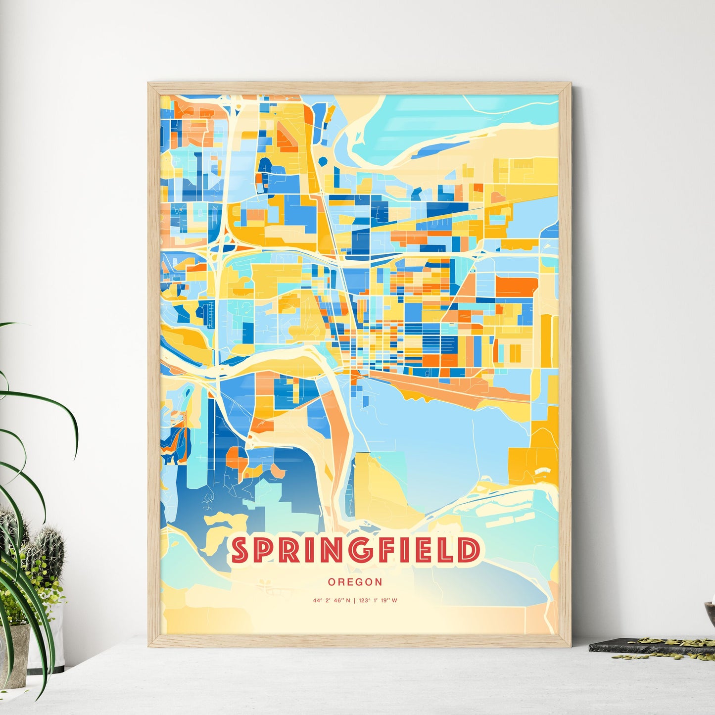 Colorful SPRINGFIELD OREGON Fine Art Map Blue Orange