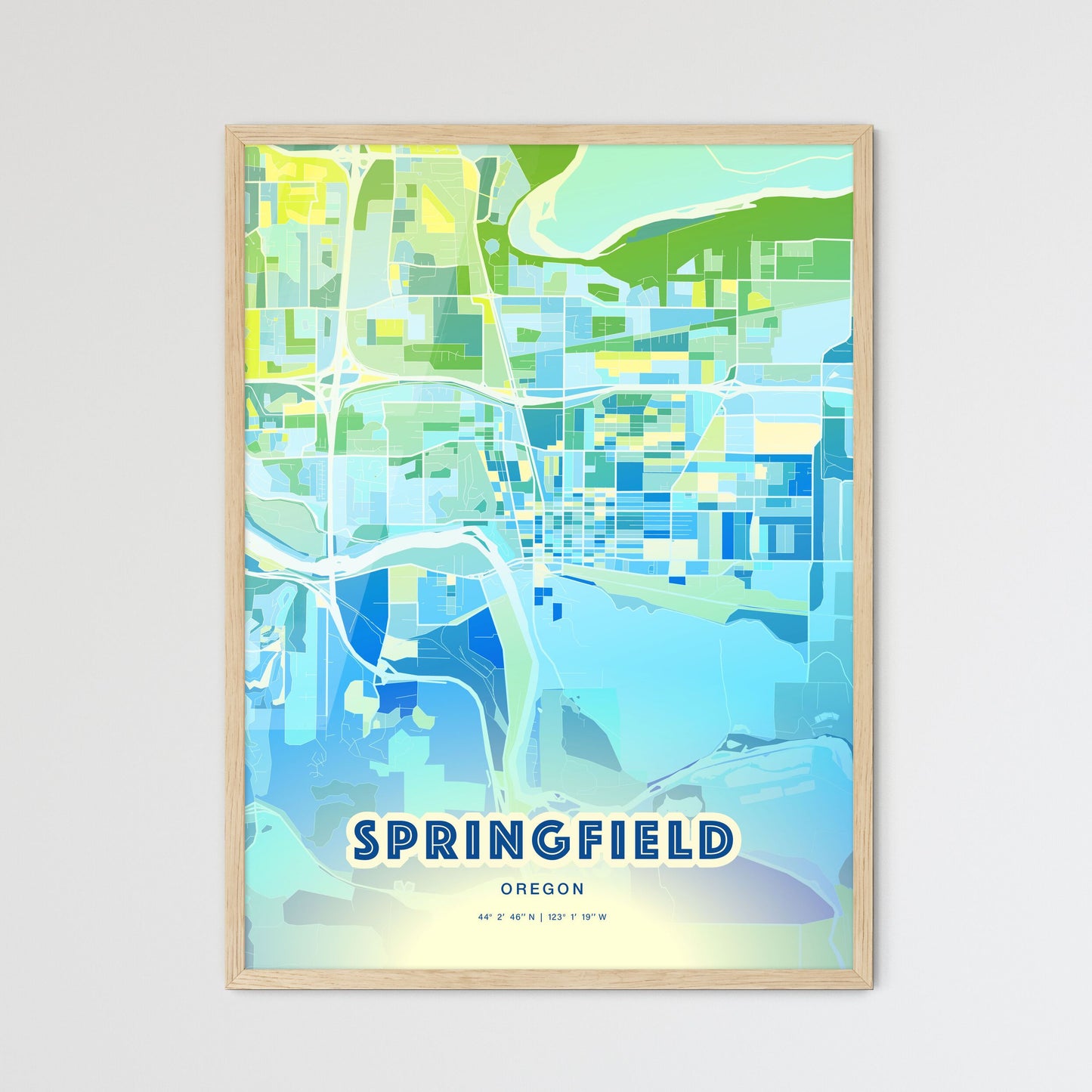 Colorful SPRINGFIELD OREGON Fine Art Map Cool Blue