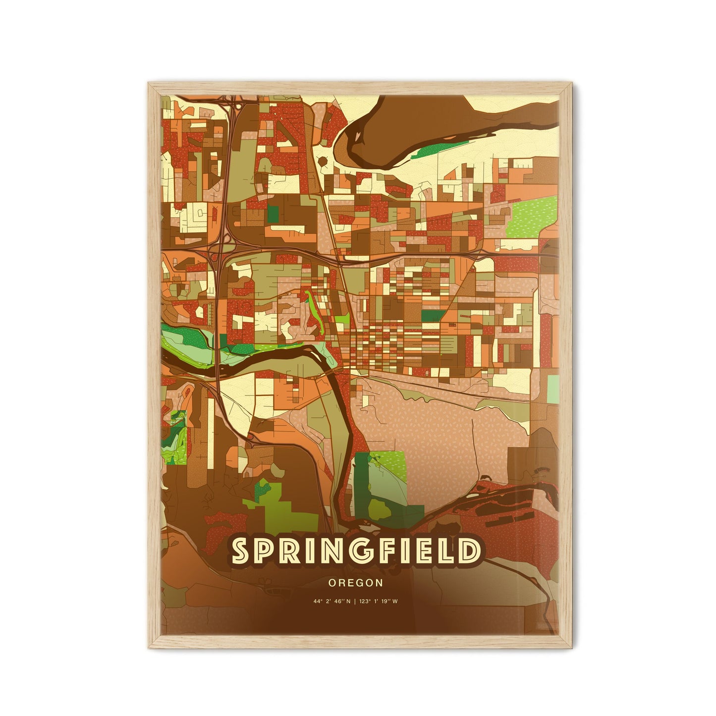 Colorful SPRINGFIELD OREGON Fine Art Map Farmhouse