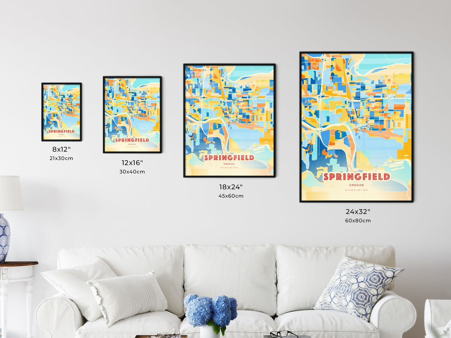 Colorful SPRINGFIELD OREGON Fine Art Map Blue Orange