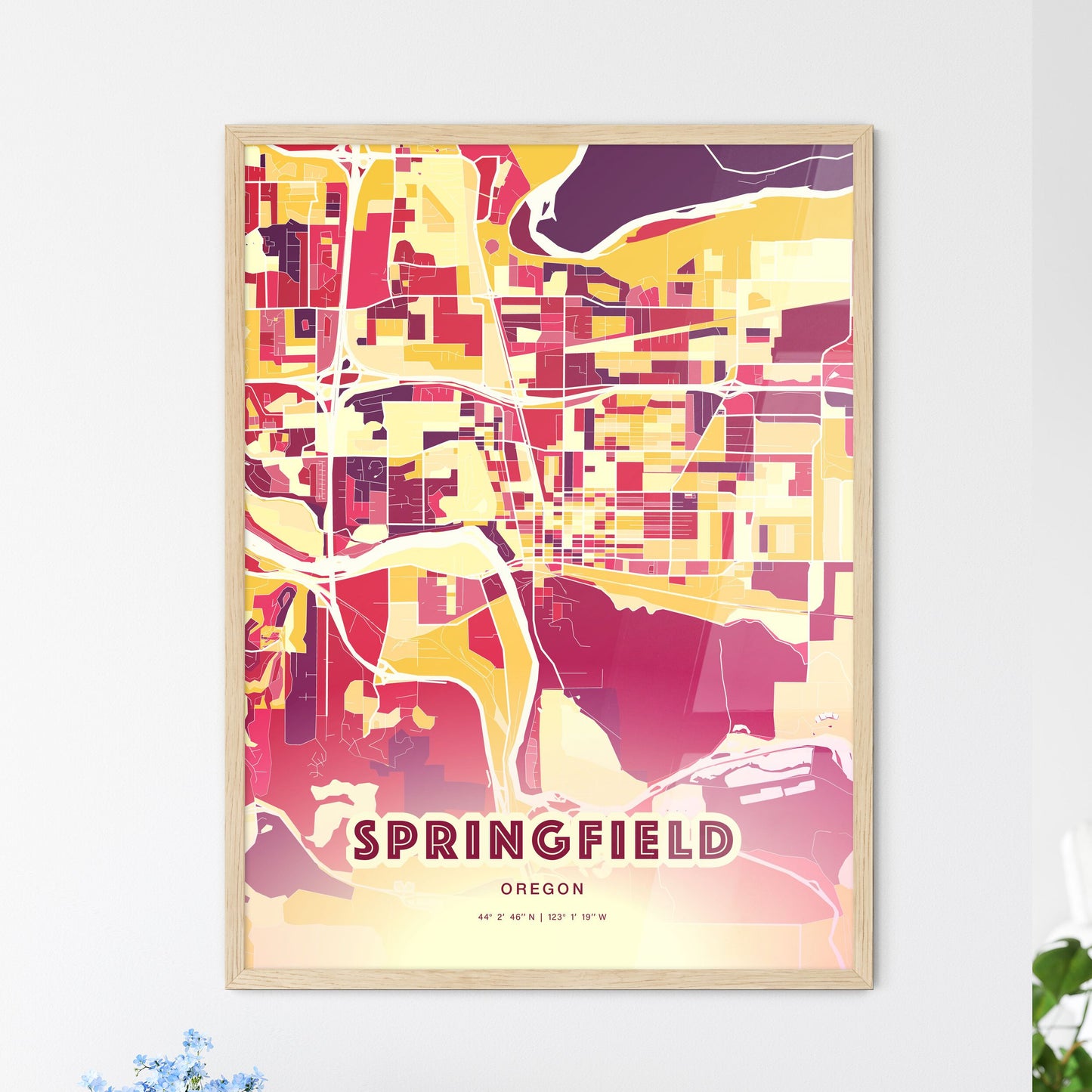 Colorful SPRINGFIELD OREGON Fine Art Map Hot Red