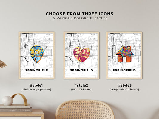 Springfield Oregon maps with colorful icons