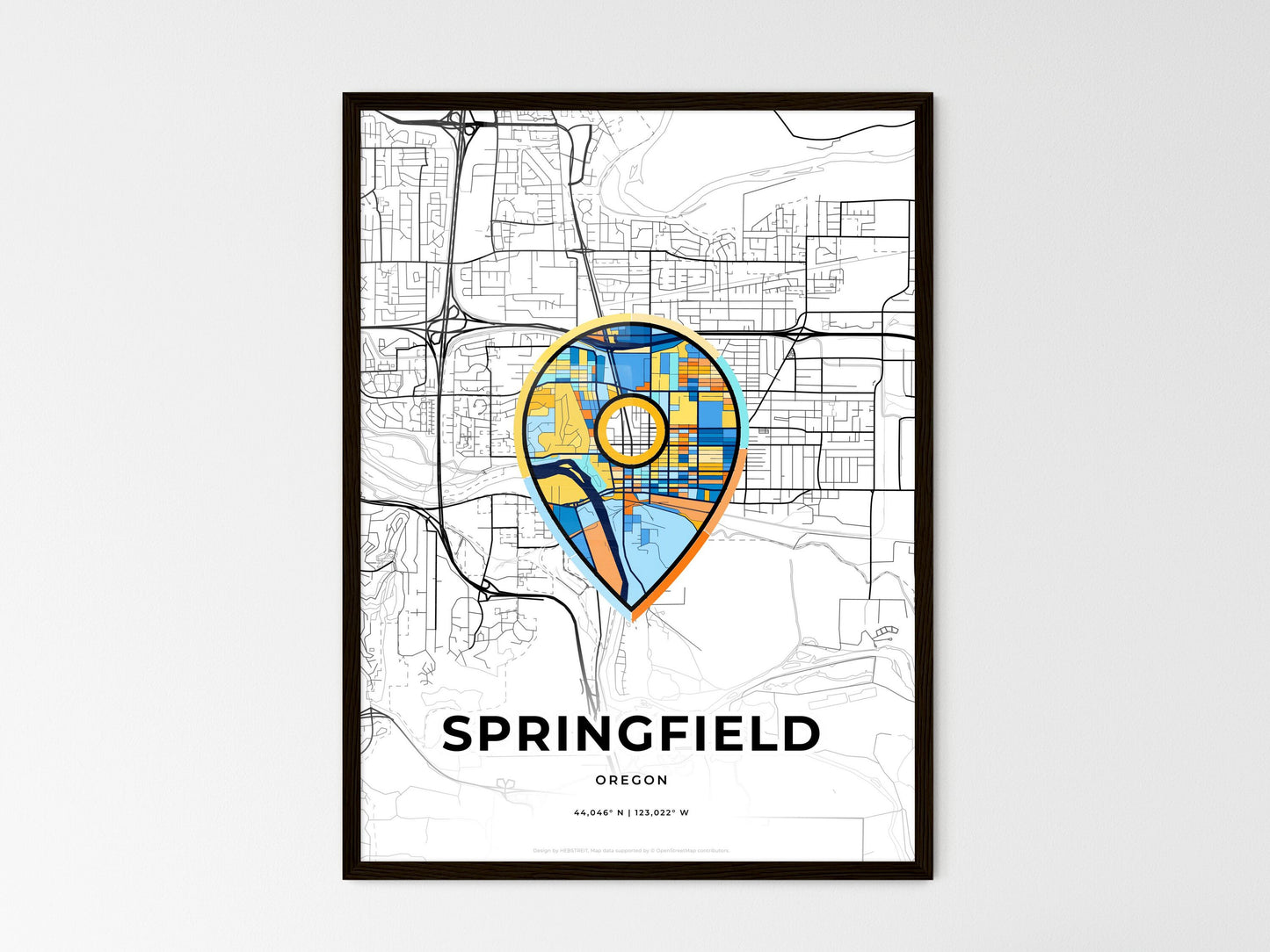 Springfield Oregon wedding art map with pointer icon