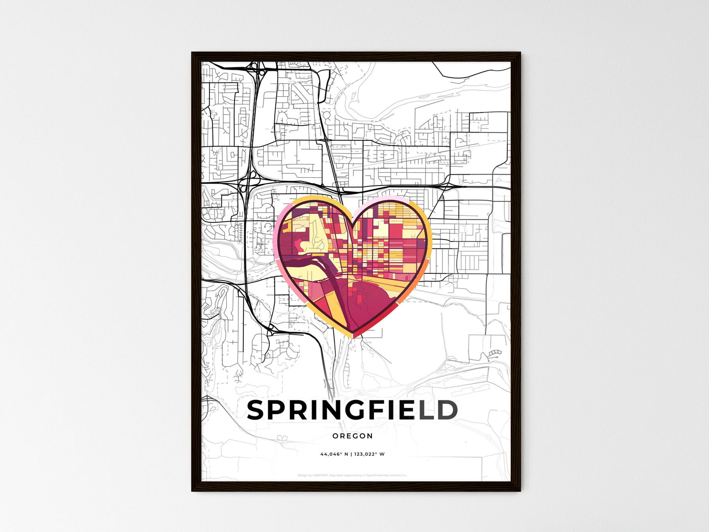 Springfield Oregon wedding art map with heart icon