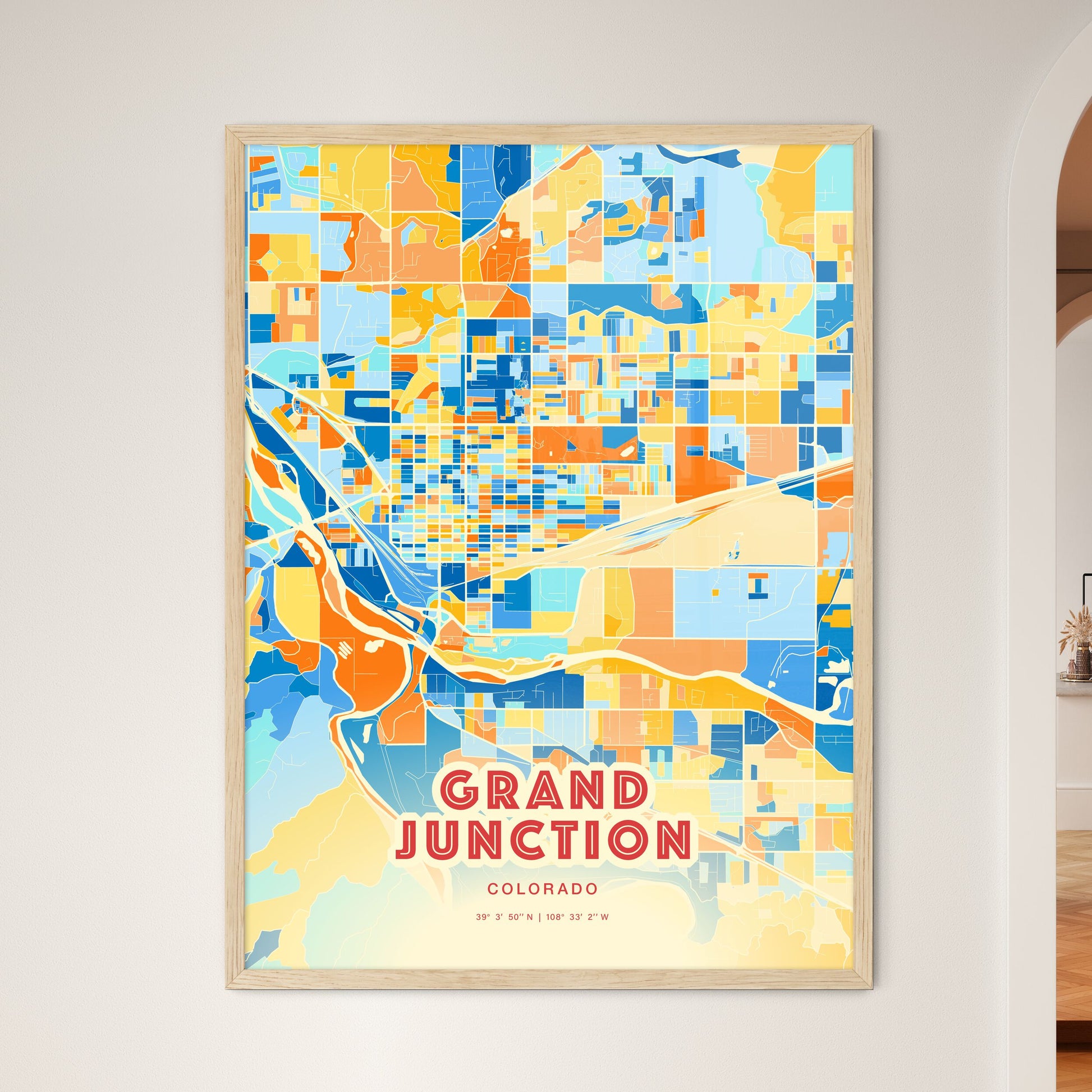 Colorful Grand Junction Colorado Fine Art Map Blue Orange