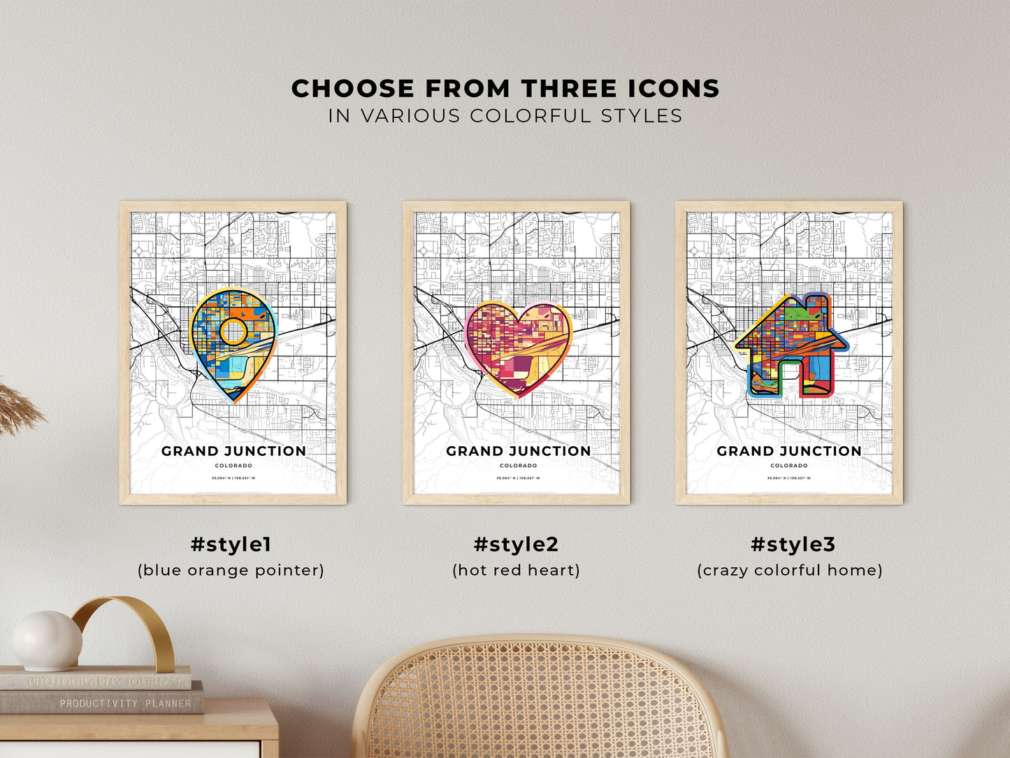 Grand Junction Colorado maps with colorful icons