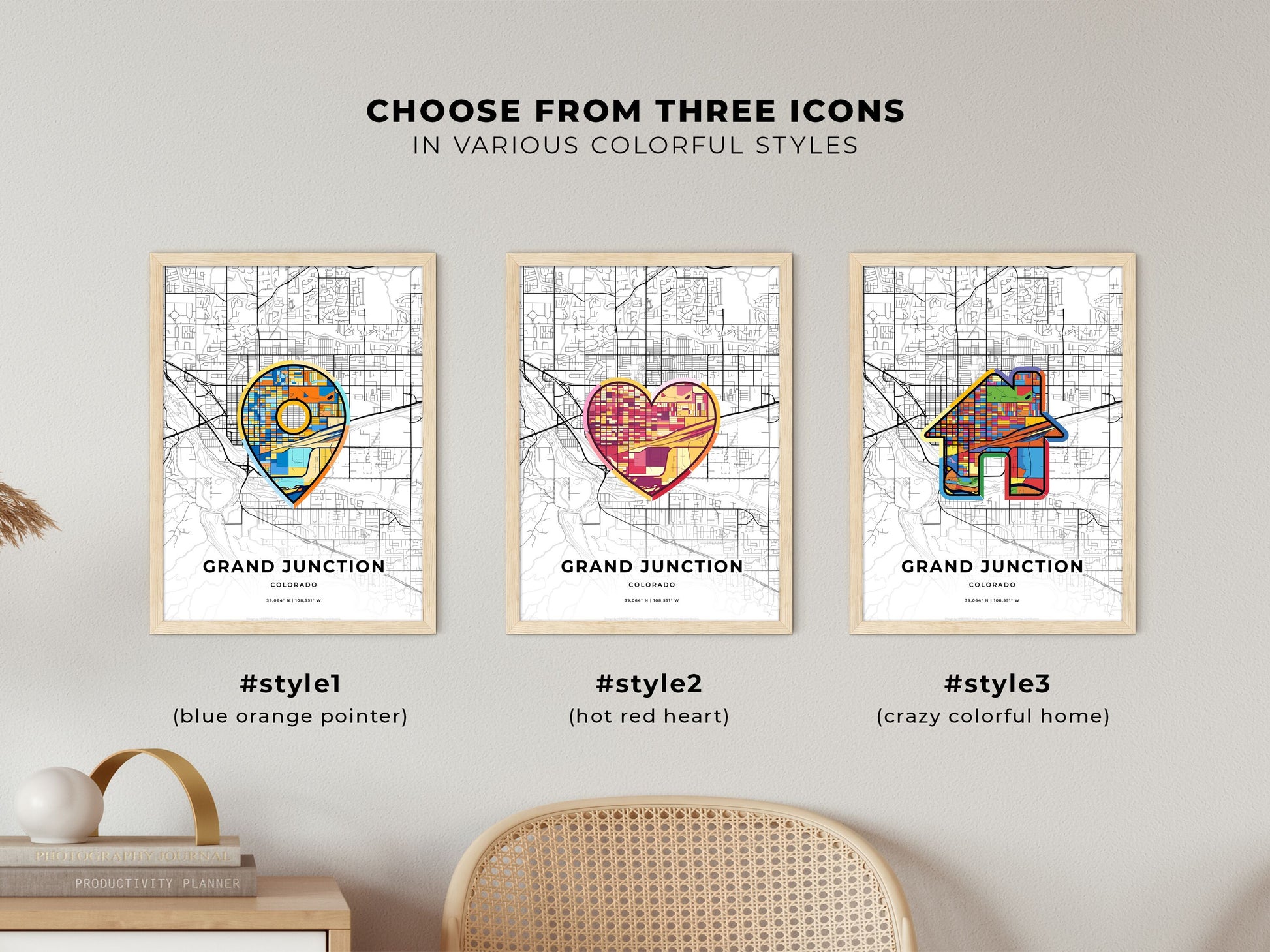 Grand Junction Colorado maps with colorful icons