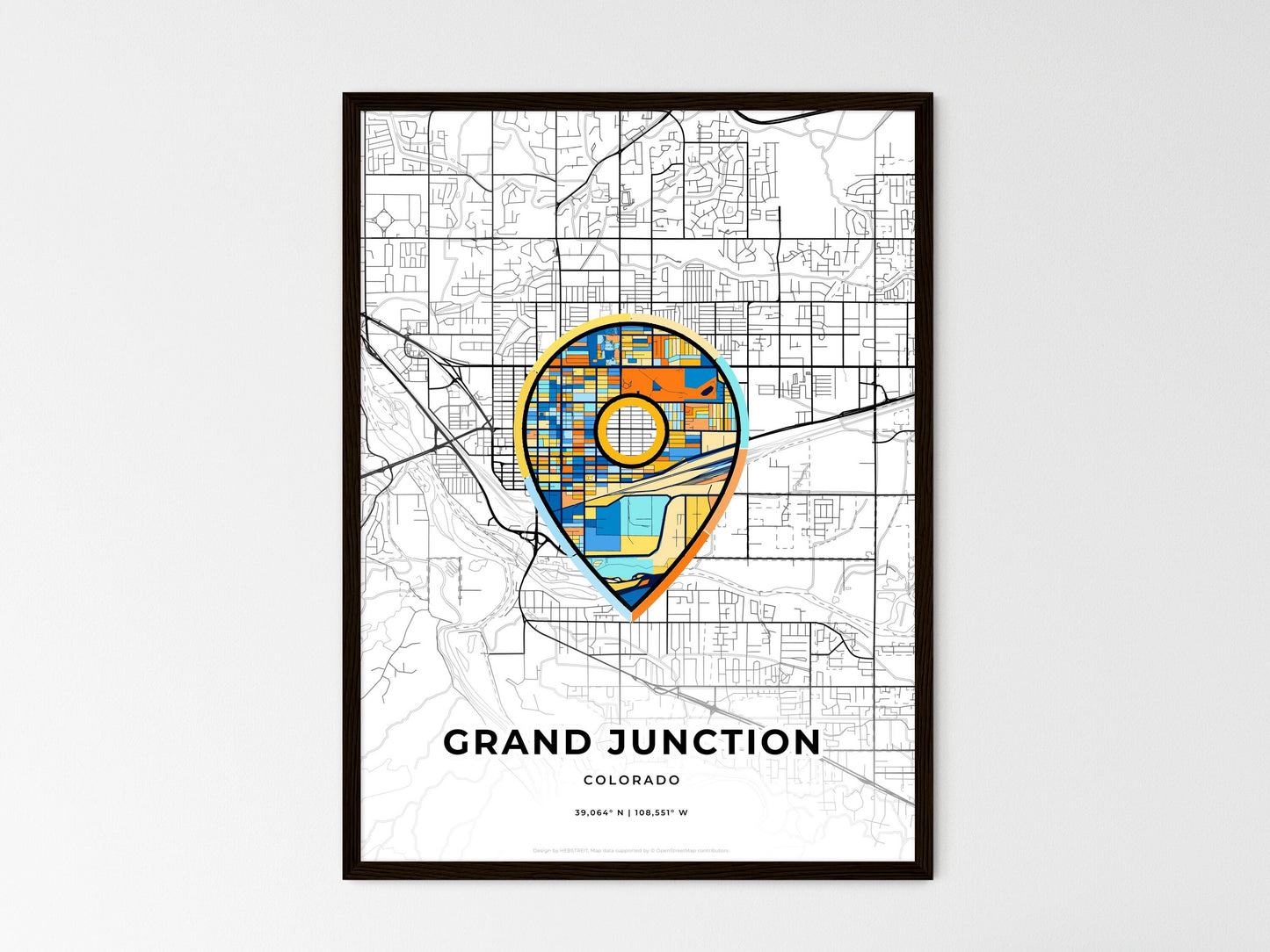 Grand Junction Colorado wedding art map with pointer icon