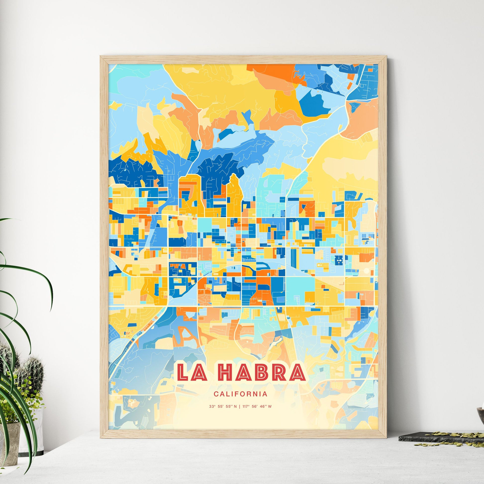 Colorful La Habra California Fine Art Map Blue Orange