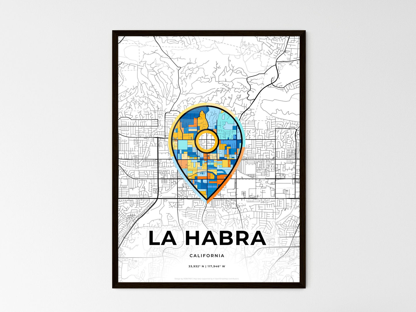 La Habra California wedding art map with pointer icon