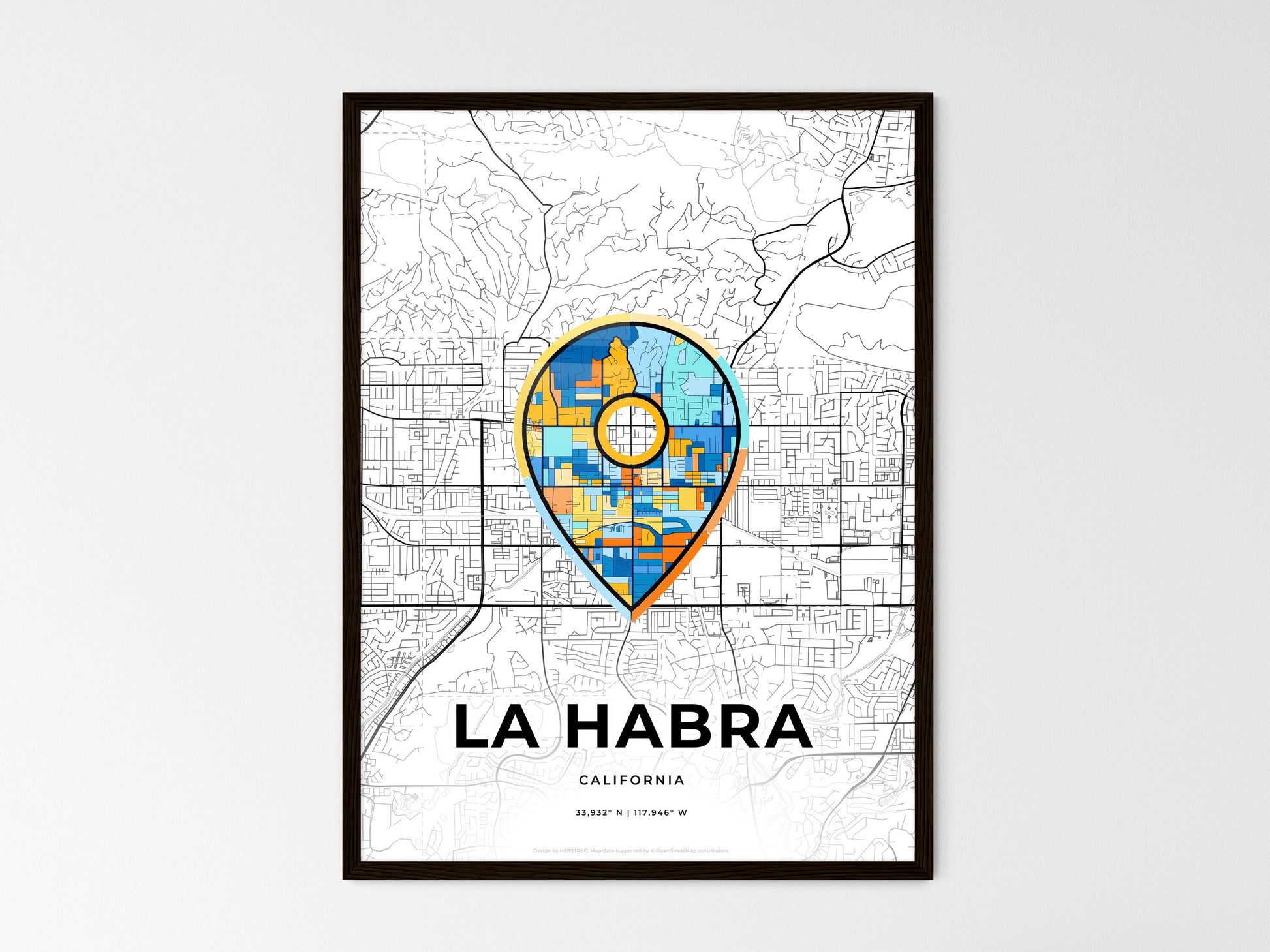 La Habra California wedding art map with pointer icon