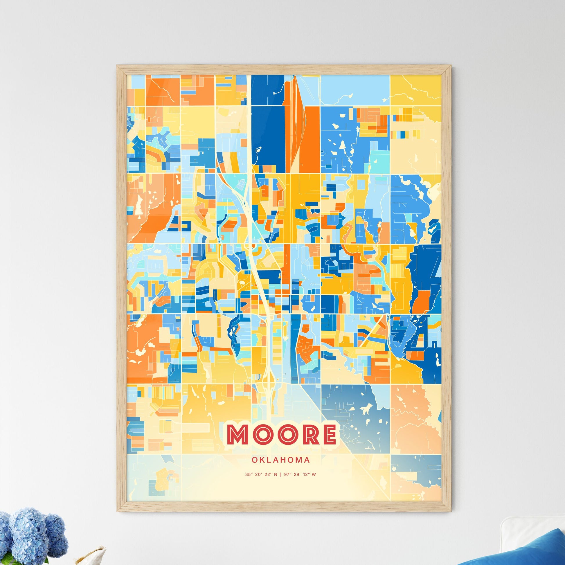 Colorful Moore Oklahoma Fine Art Map Blue Orange