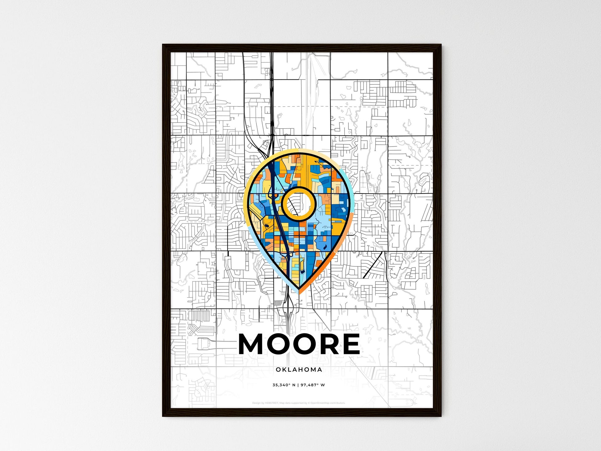 Moore Oklahoma wedding art map with pointer icon