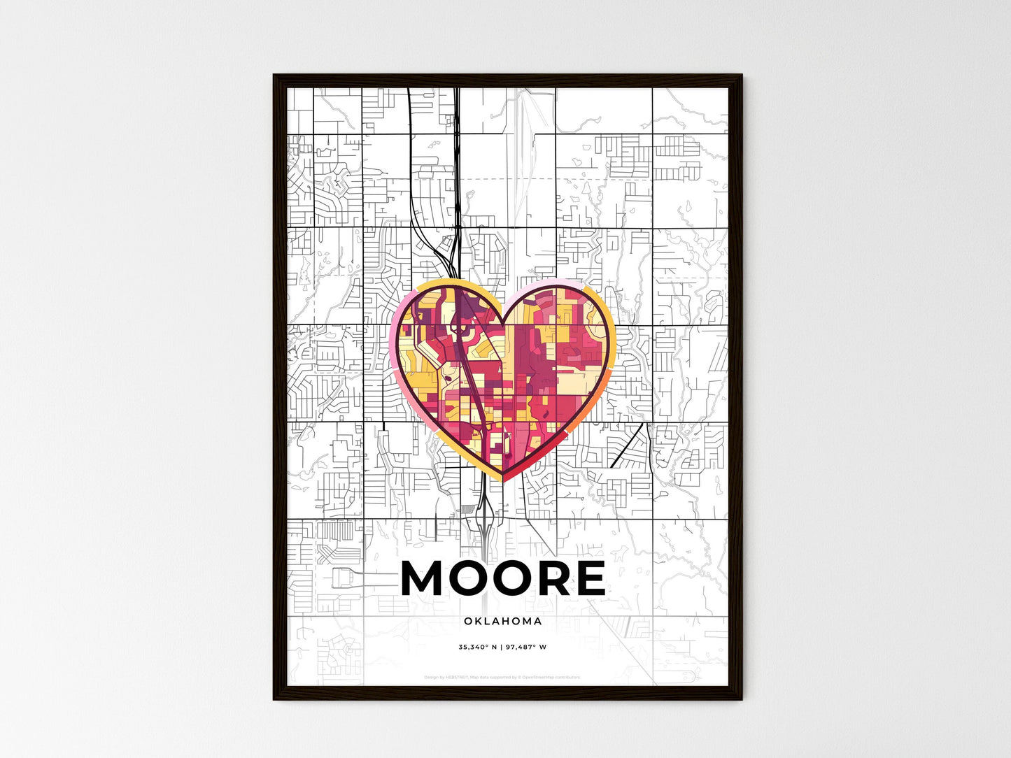 Moore Oklahoma wedding art map with heart icon