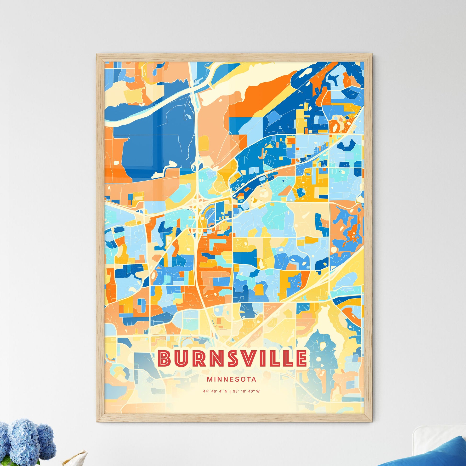 Colorful BURNSVILLE MINNESOTA Fine Art Map Blue Orange