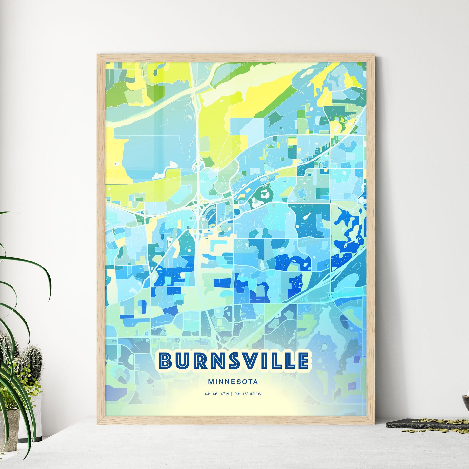 Colorful BURNSVILLE MINNESOTA Fine Art Map Cool Blue