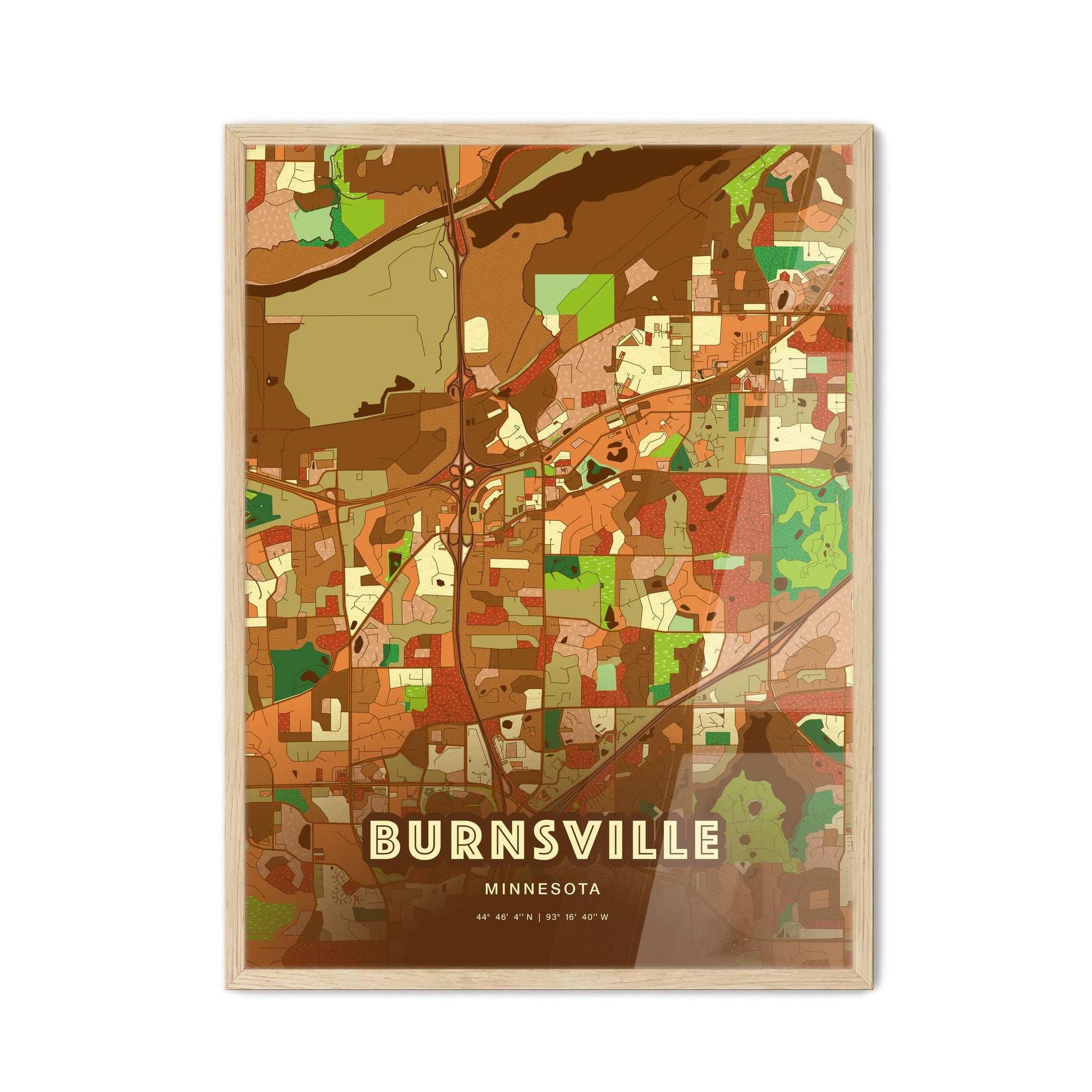 Colorful BURNSVILLE MINNESOTA Fine Art Map Farmhouse