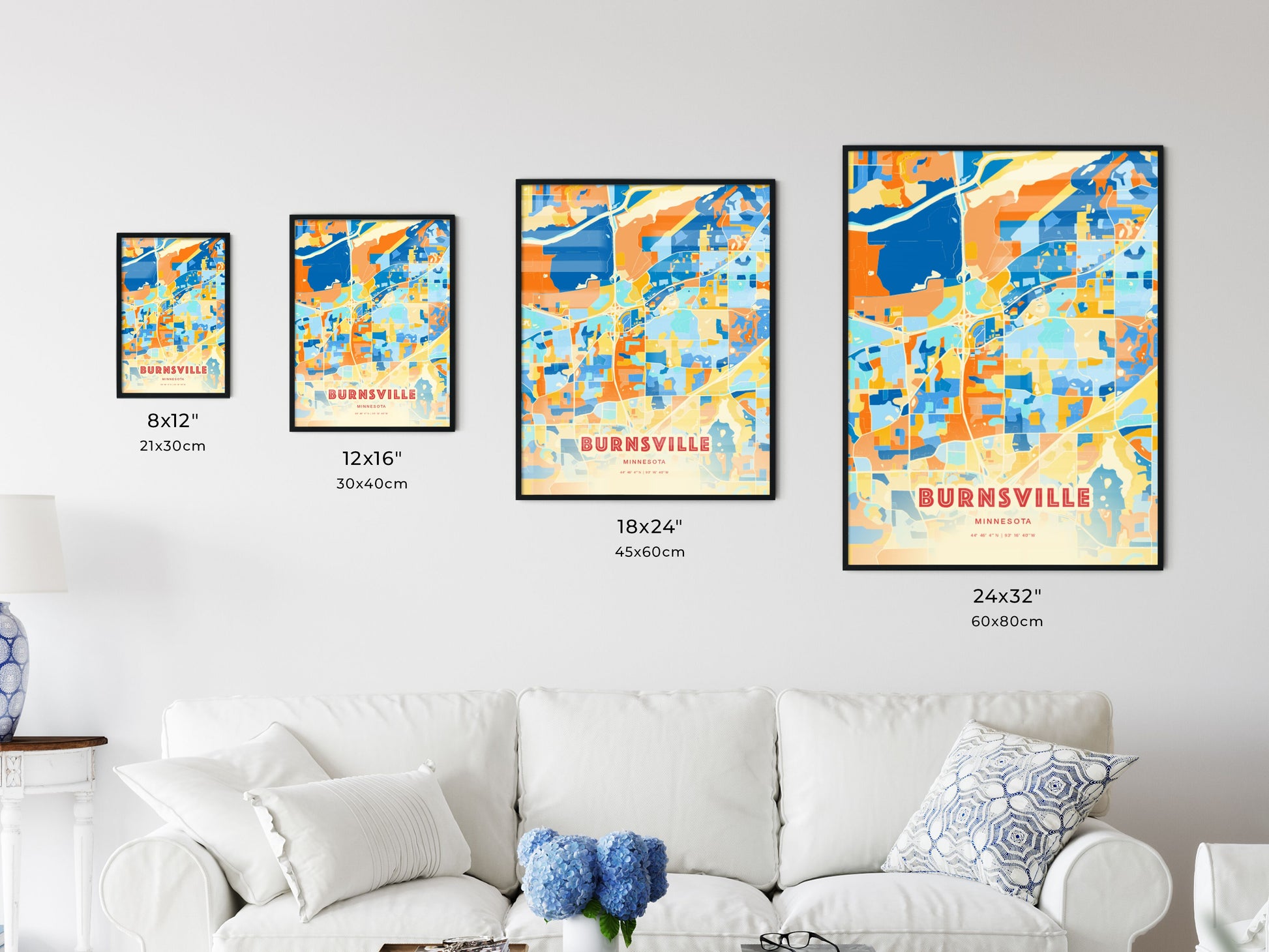 Colorful BURNSVILLE MINNESOTA Fine Art Map Blue Orange