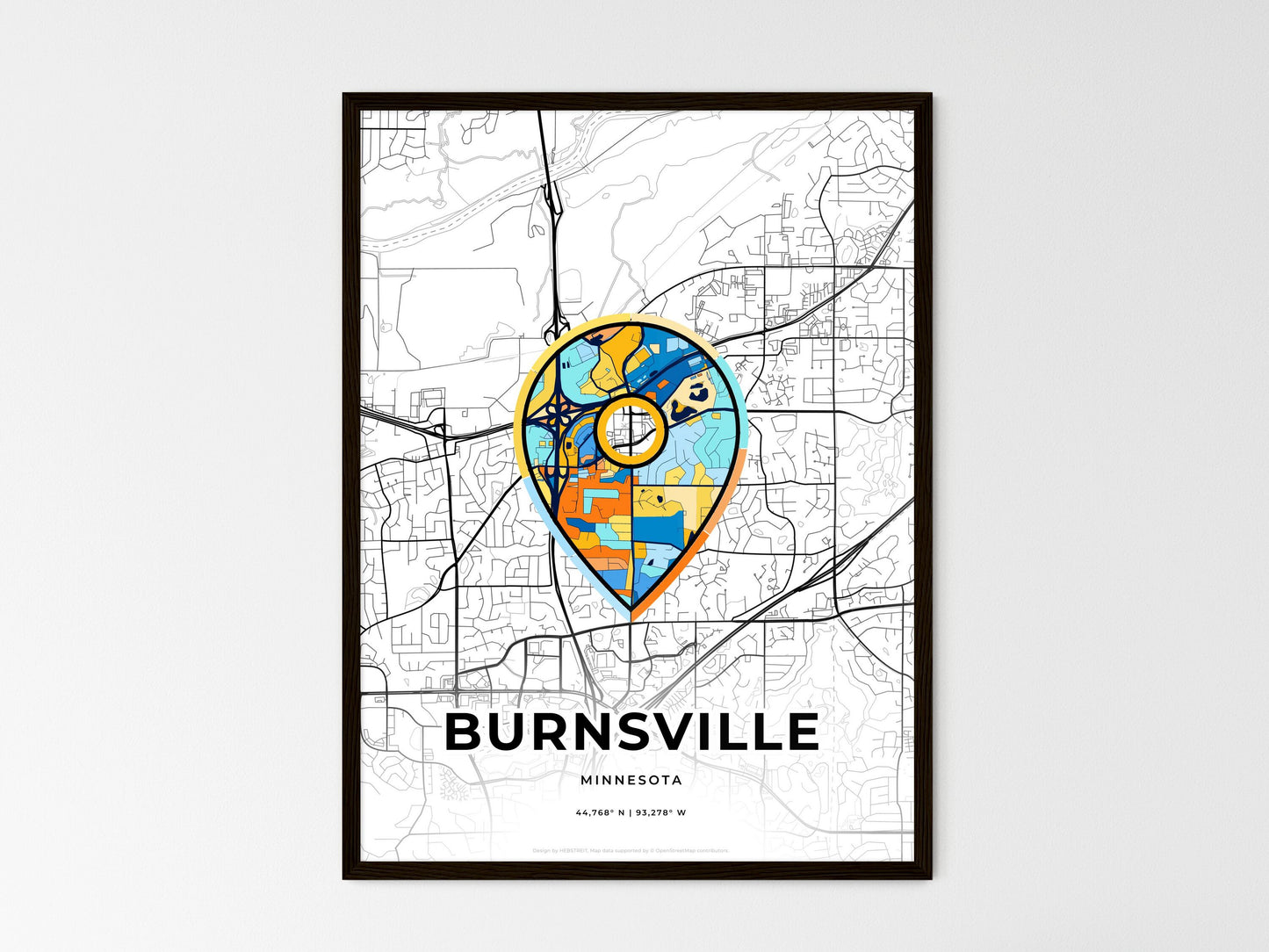 Burnsville Minnesota wedding art map with pointer icon