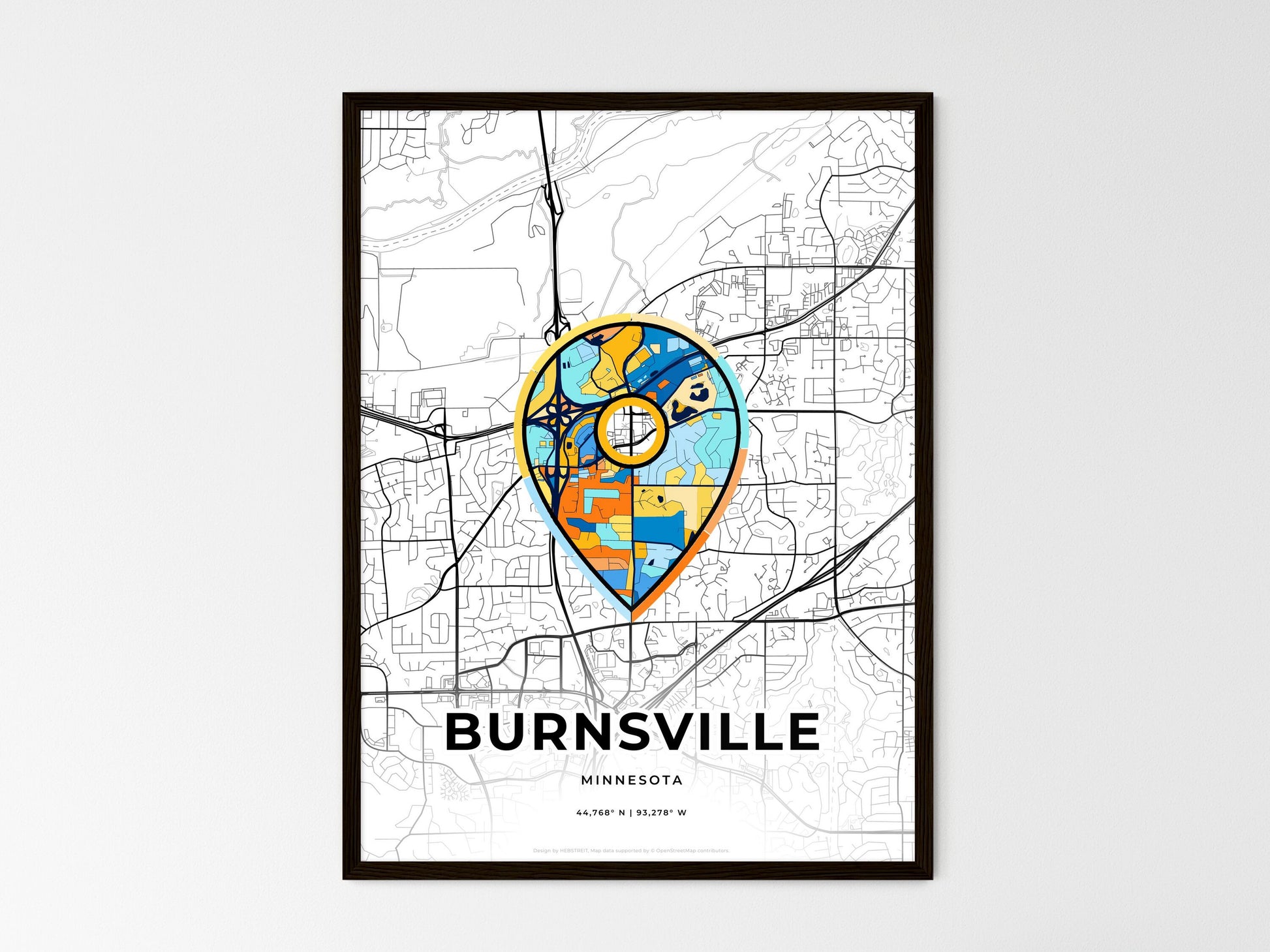 Burnsville Minnesota wedding art map with pointer icon