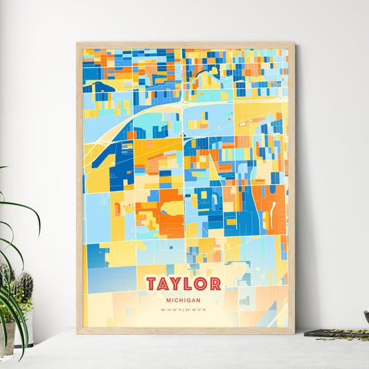 Colorful TAYLOR MICHIGAN Fine Art Map Blue Orange