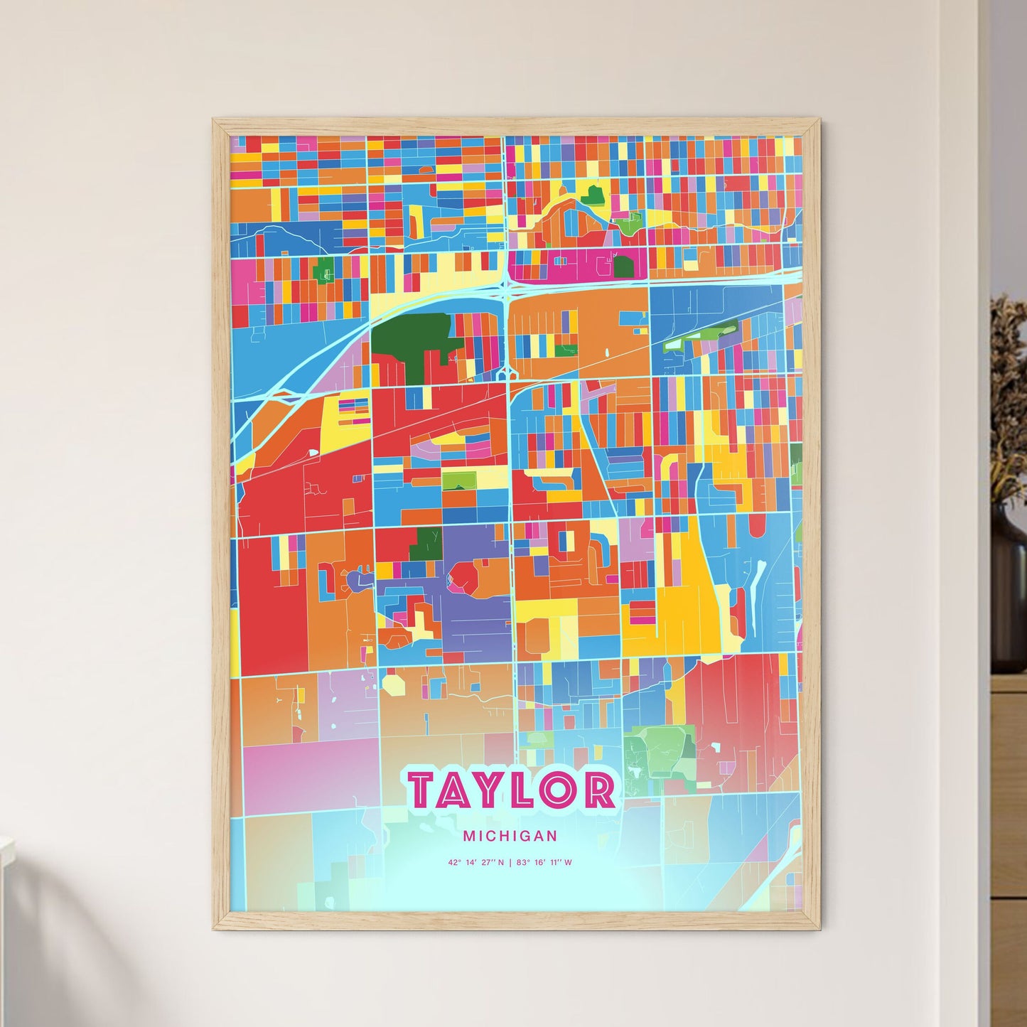 Colorful TAYLOR MICHIGAN Fine Art Map Crazy Colors