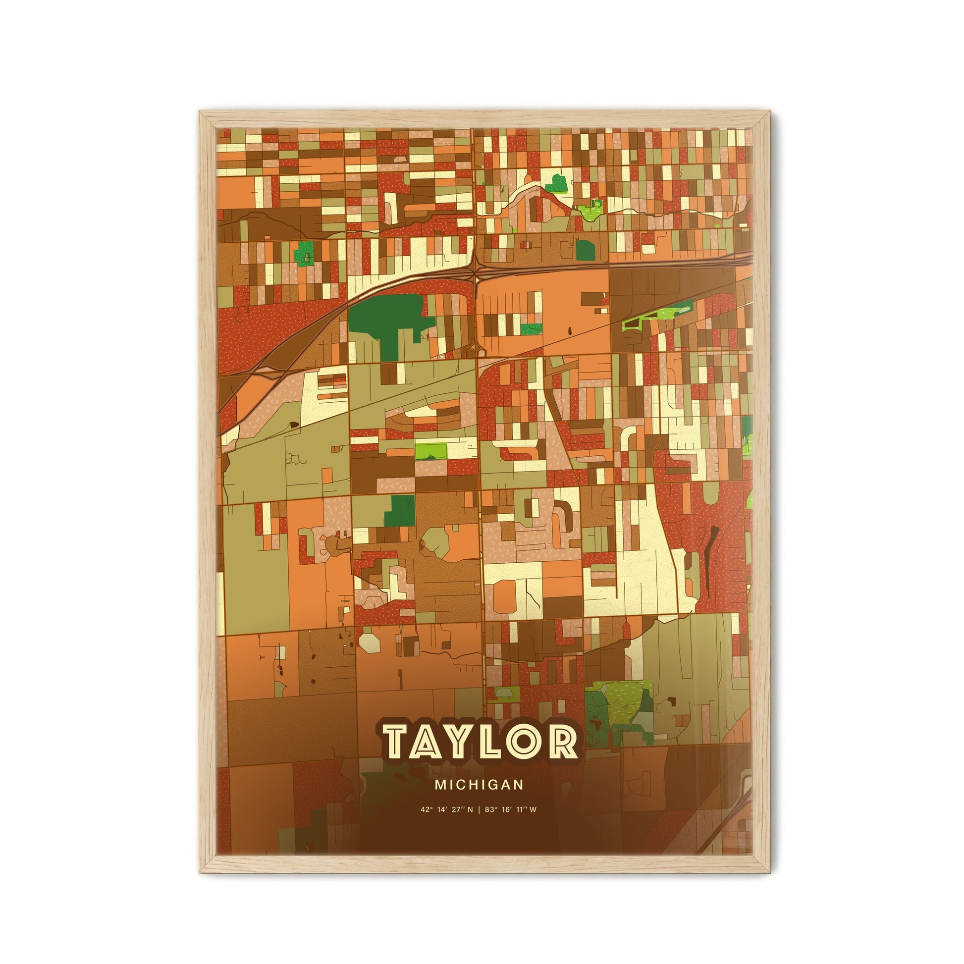 Colorful TAYLOR MICHIGAN Fine Art Map Farmhouse