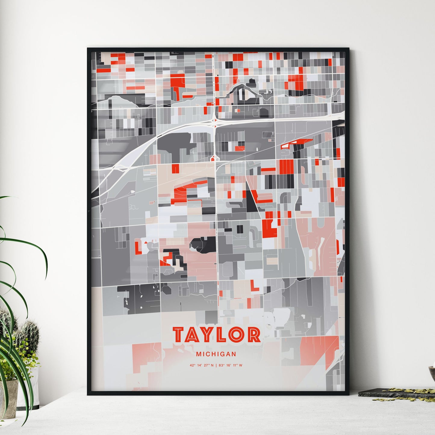 Colorful TAYLOR MICHIGAN Fine Art Map Modern