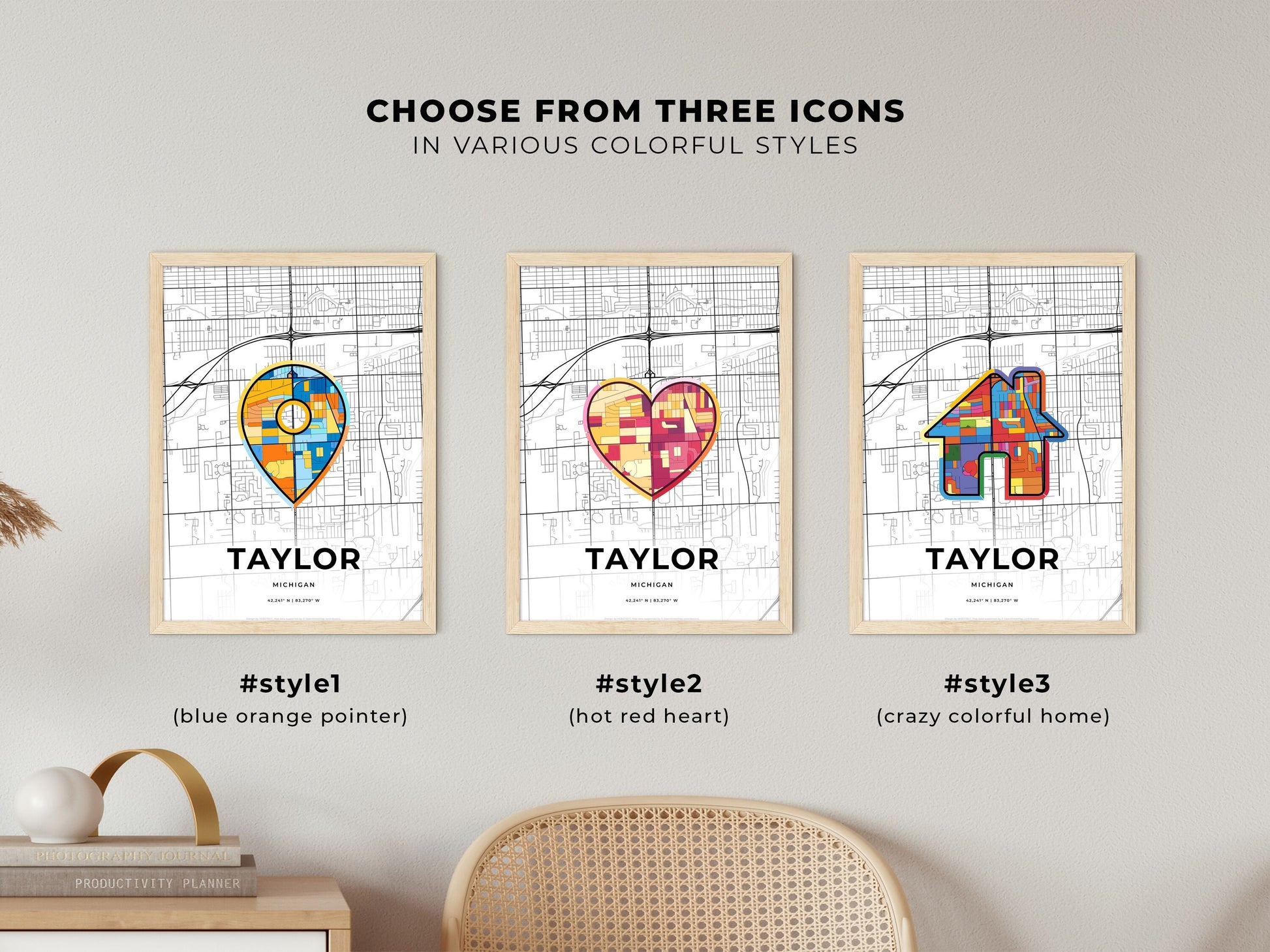 Taylor Michigan maps with colorful icons