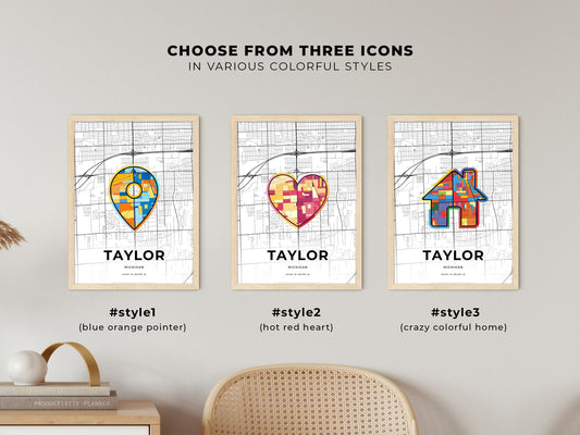 Taylor Michigan maps with colorful icons