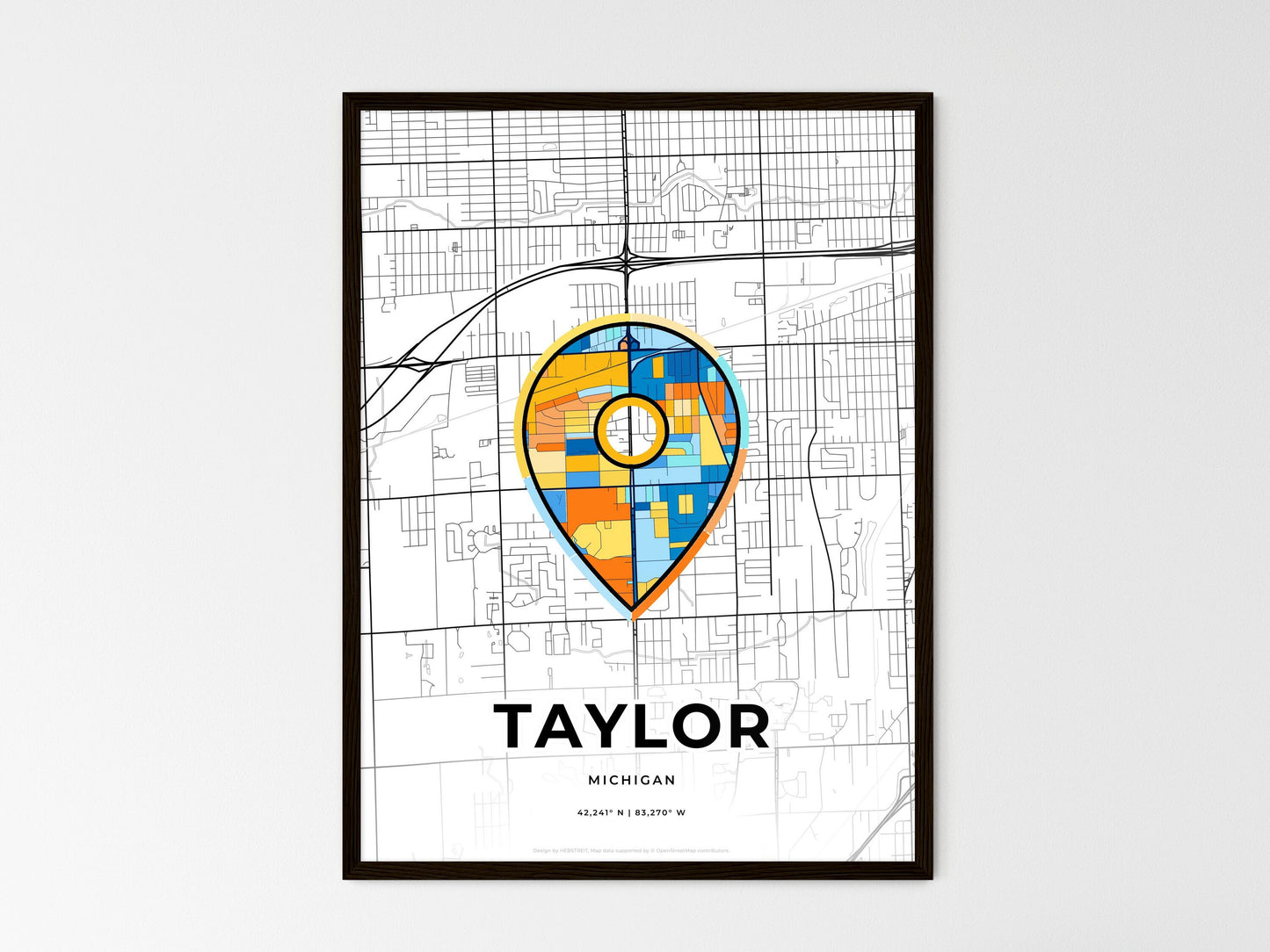 Taylor Michigan wedding art map with pointer icon