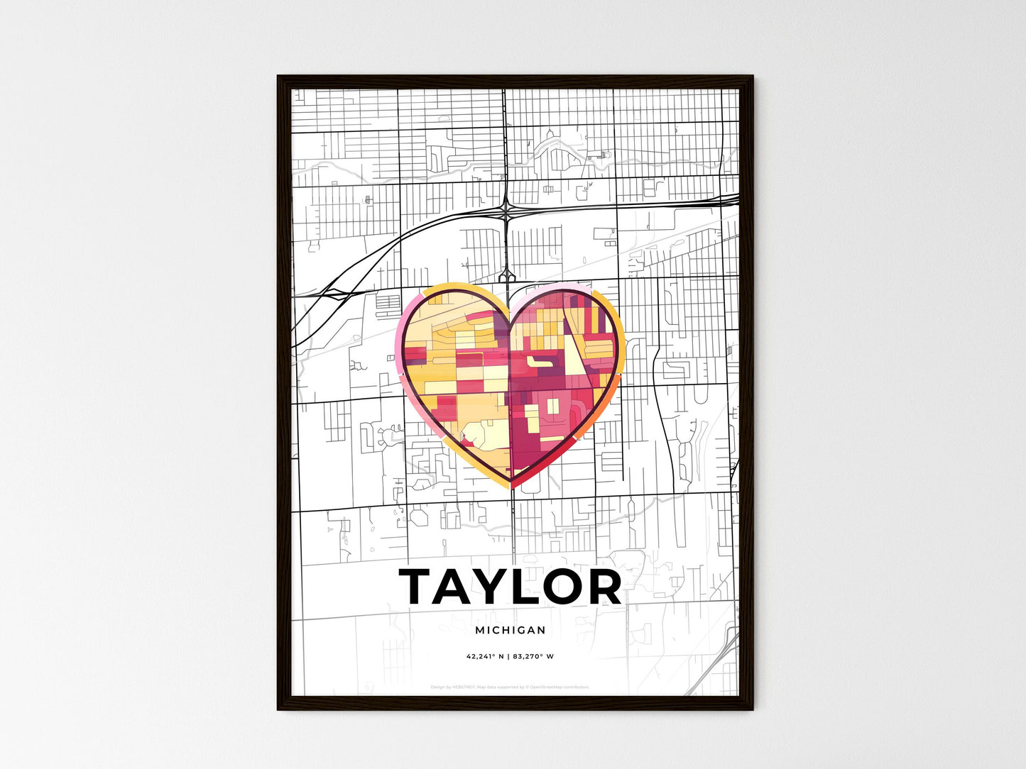 Taylor Michigan wedding art map with heart icon