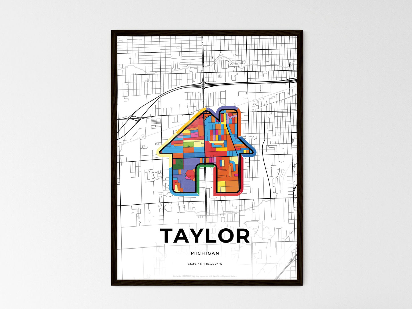 Taylor Michigan wedding art map with home icon