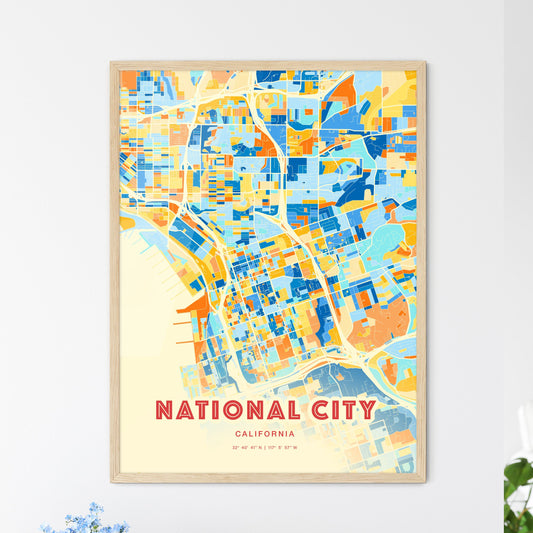 Colorful NATIONAL CITY CALIFORNIA Fine Art Map Blue Orange