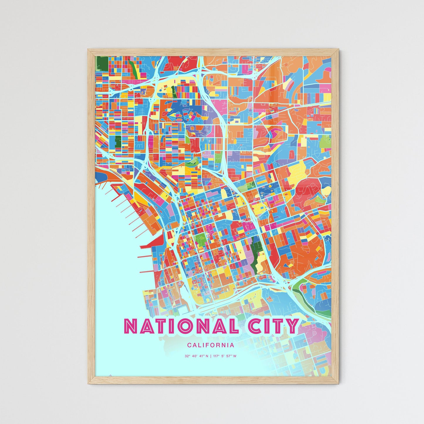 Colorful NATIONAL CITY CALIFORNIA Fine Art Map Crazy Colors