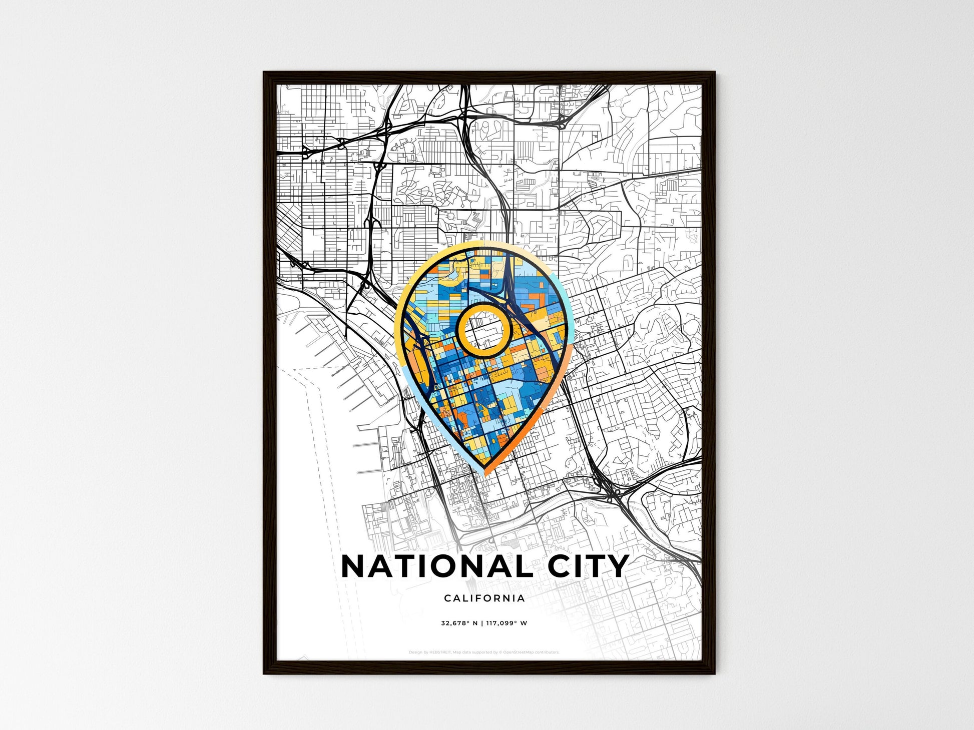 National City California wedding art map with pointer icon