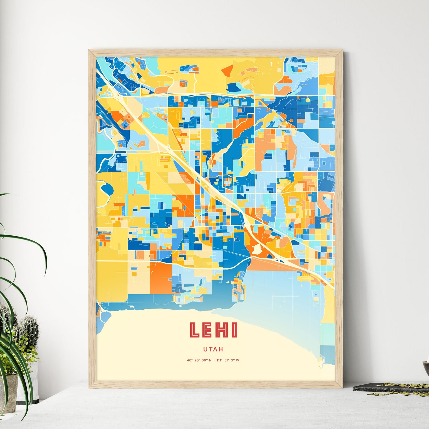 Colorful Lehi Utah Fine Art Map Blue Orange