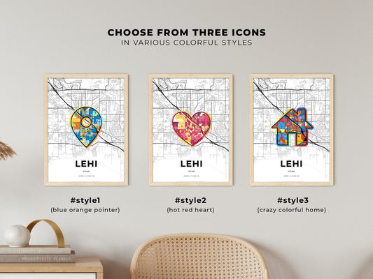 Lehi Utah maps with colorful icons