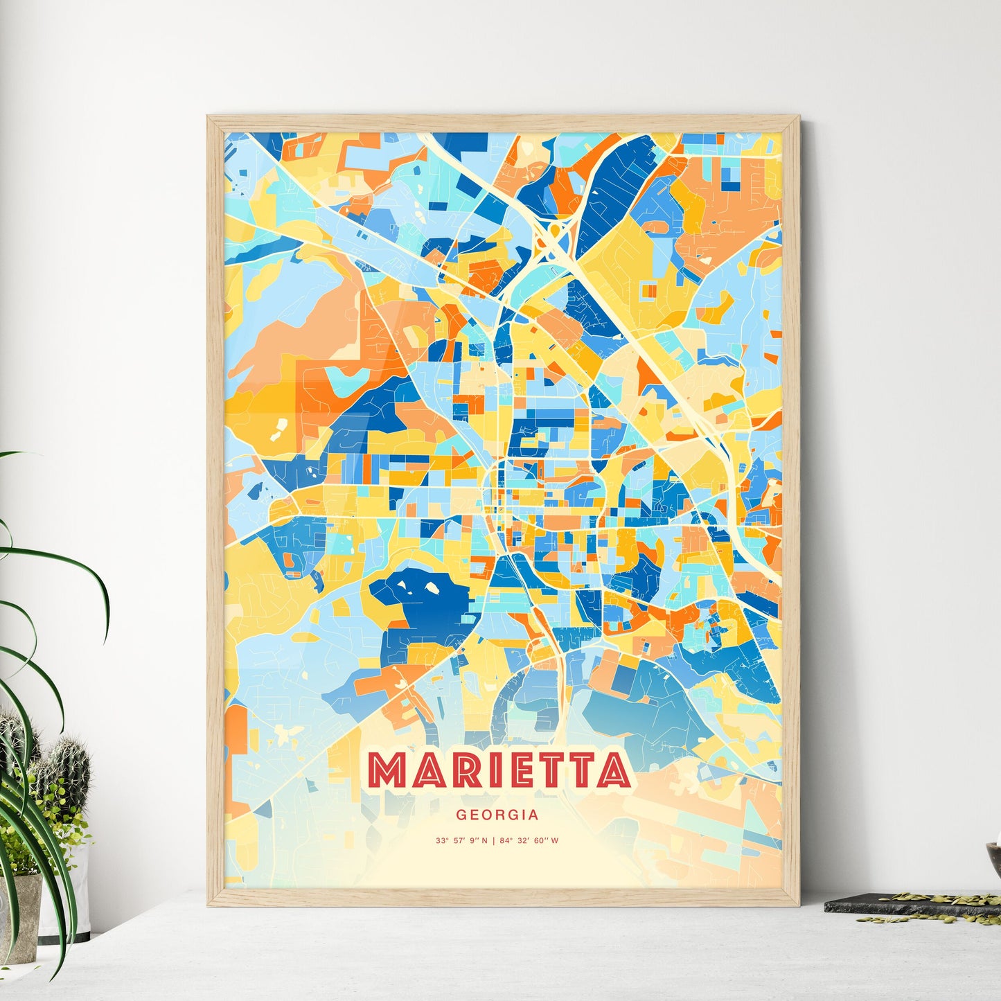 Colorful Marietta Georgia Fine Art Map Blue Orange