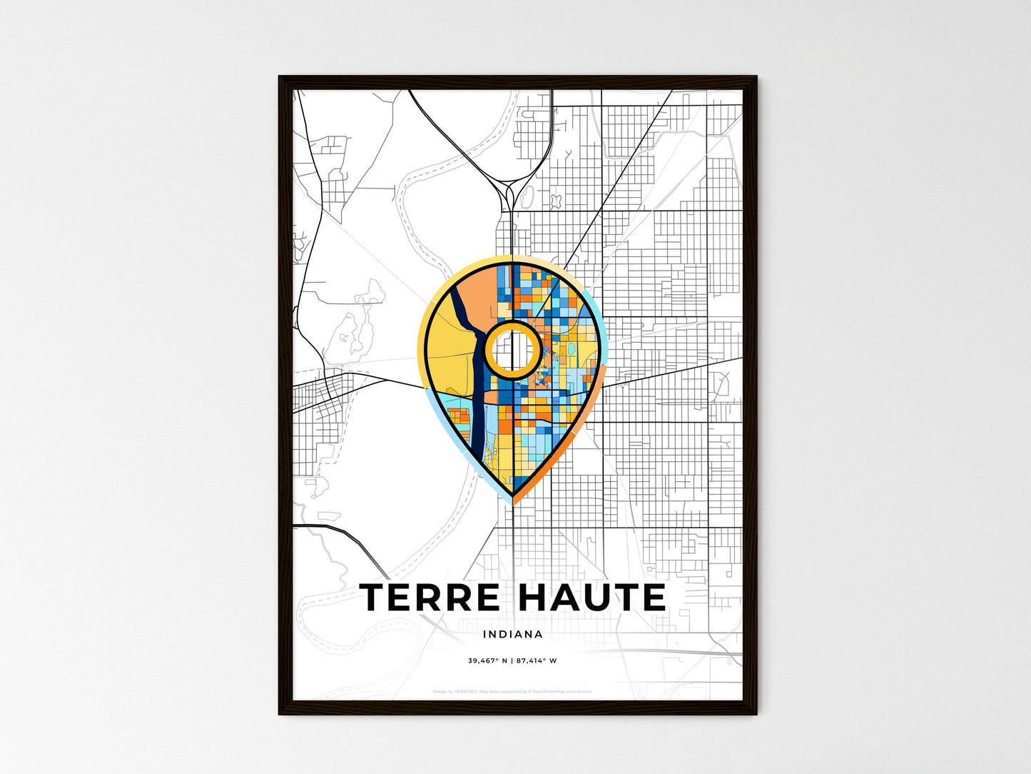 Terre Haute Indiana wedding art map with pointer icon