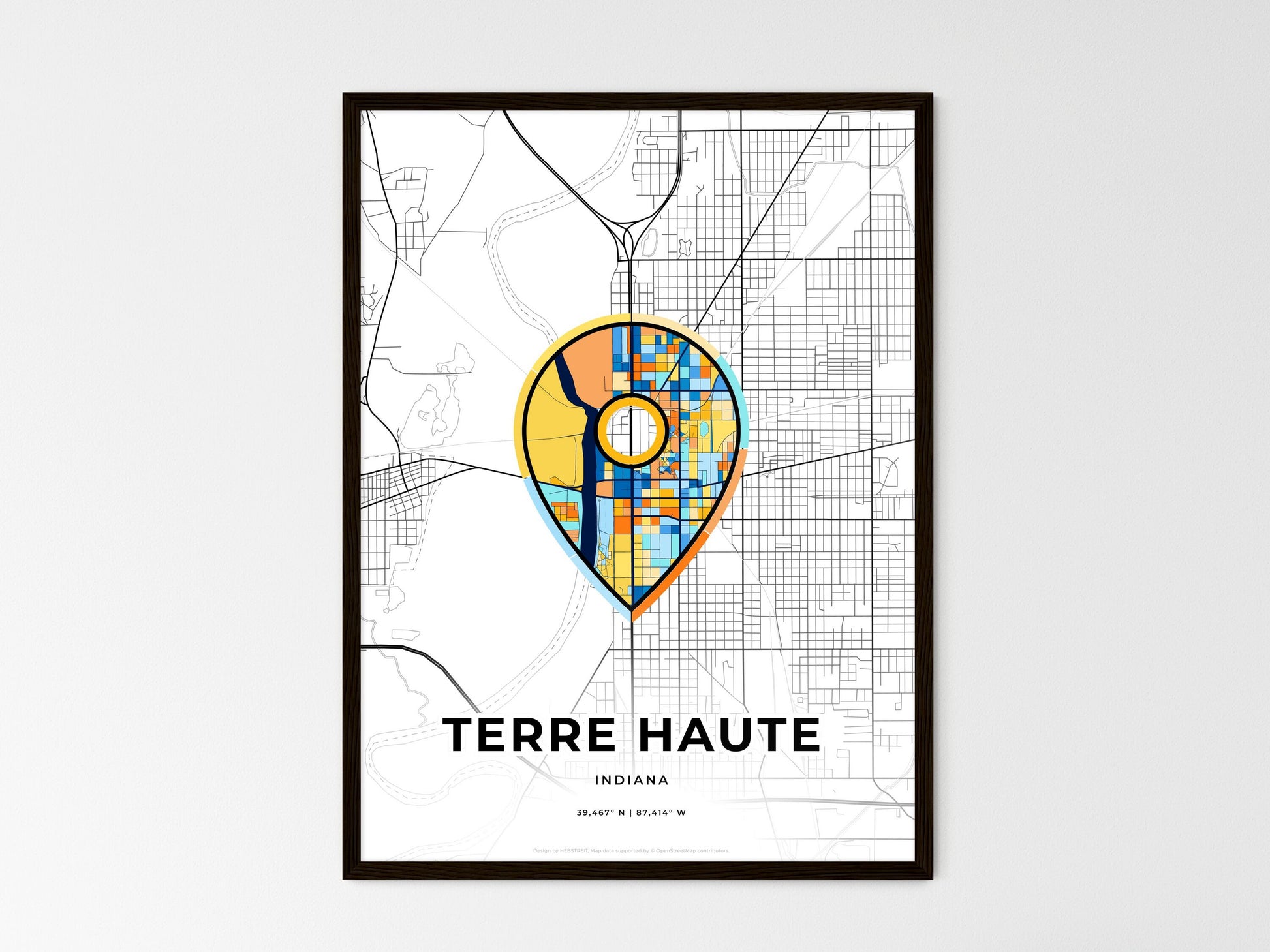 Terre Haute Indiana wedding art map with pointer icon