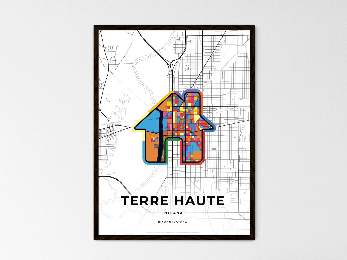 Terre Haute Indiana wedding art map with home icon